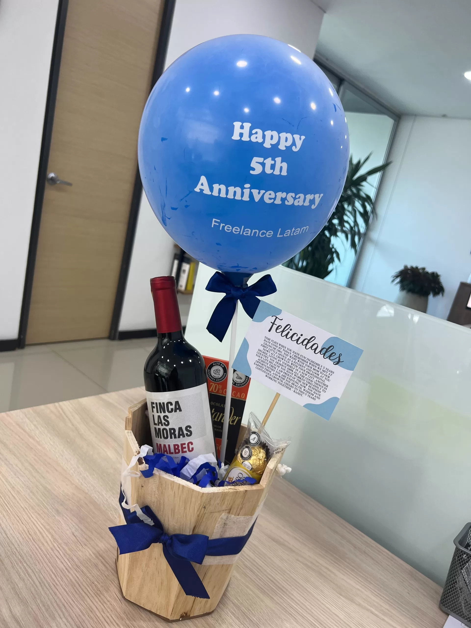A 5th Anniversary gift given to a remote worker