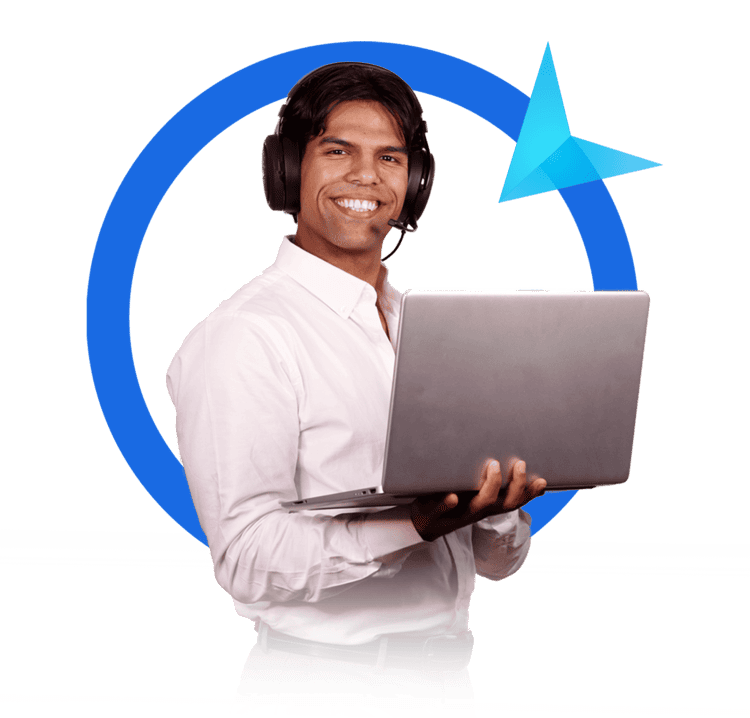 A freelancer holding a laptop